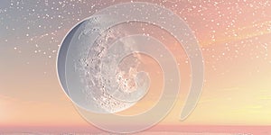  Background of a pink sky with a half moon, photo in pastel colors